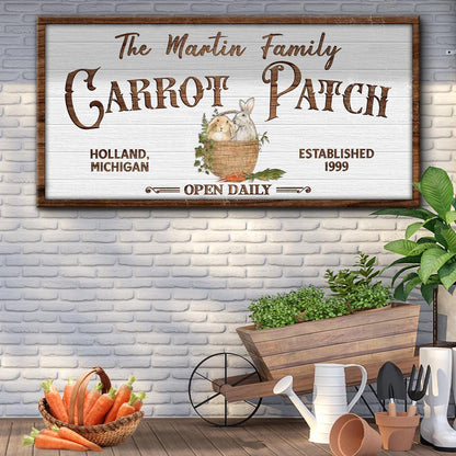 Carrot Patch Easter Sign III canvas wall art with basket bunny motif and rustic wooden frame on Tampa Home & Garden Store