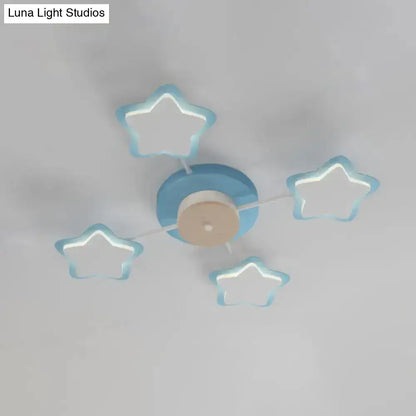Pink Star LED ceiling light by Decorbites, flush-mount with five star LEDs around a blue base on Tampa Home & Garden Store