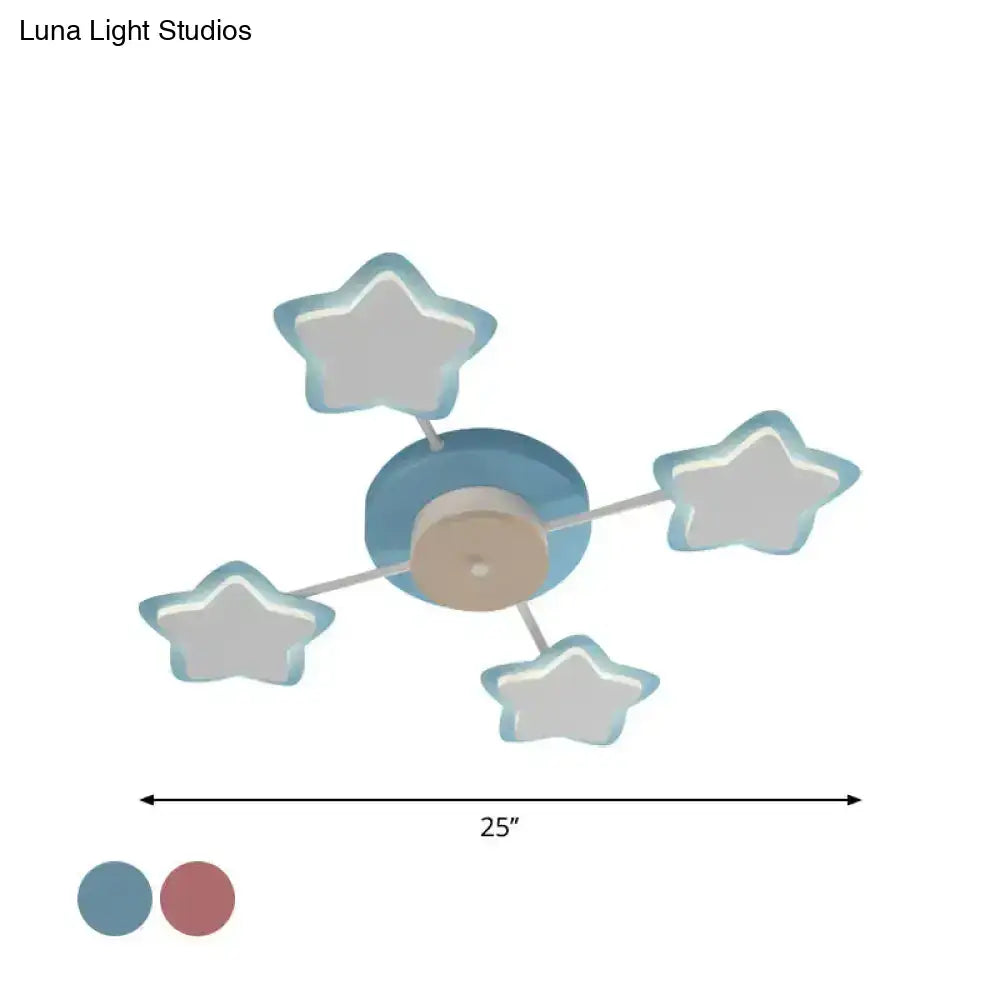 Pink Star LED Ceiling Light flush mount by Decorbites with five blue star shapes around a central hub on Tampa Home & Garden Store