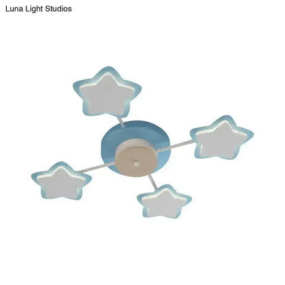 Pink Star LED Ceiling Light flush mount with blue circular base and five star lights on Tampa Home & Garden Store