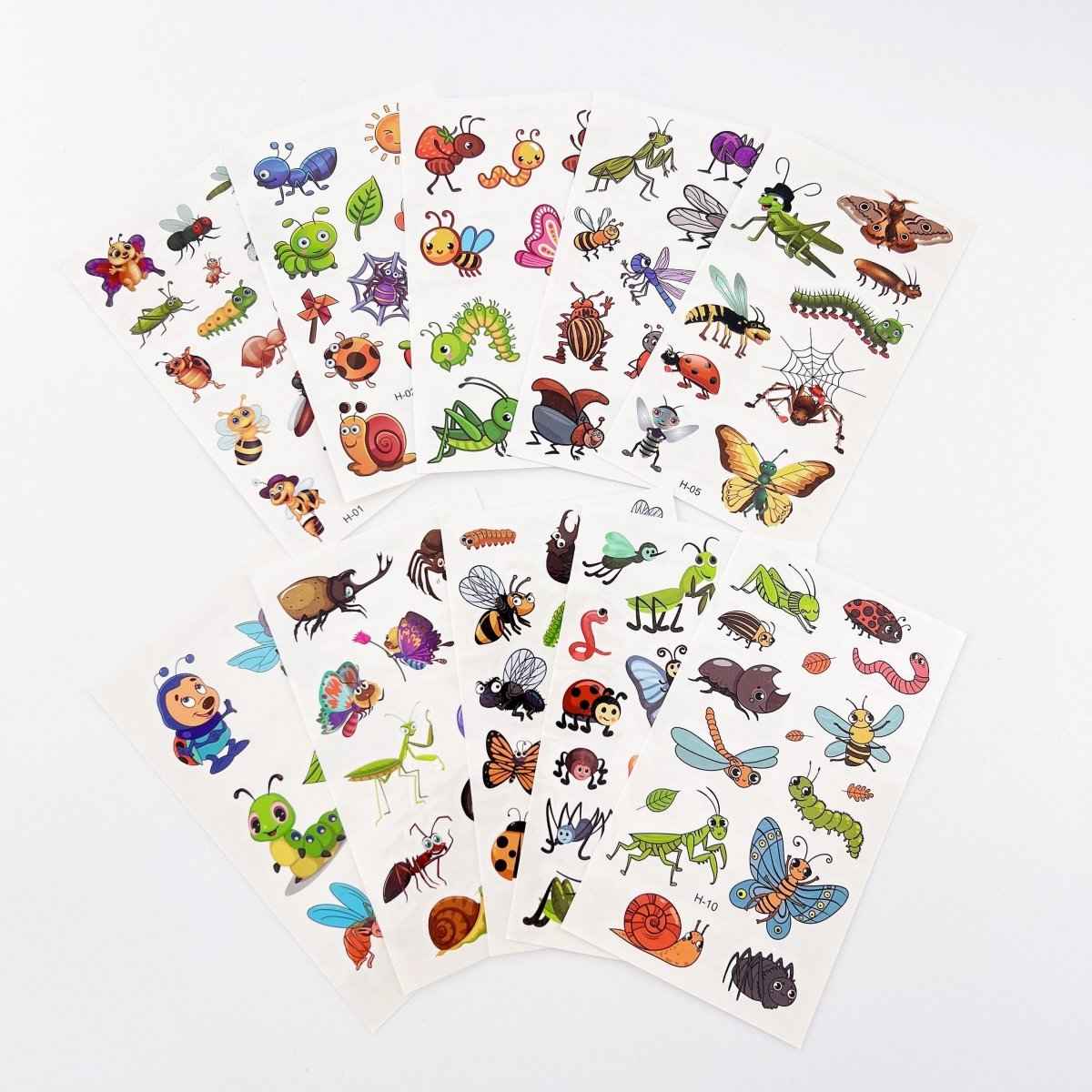 Cartoon Bugs Tattoos sheets by Shaketea; 10 colorful insect temporary tattoos on Tampa Home & Garden Store