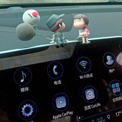 Cartoon couple resin car decor 4pcs set with two seated figurines and balloons on dashboard on Tampa Home & Garden Store