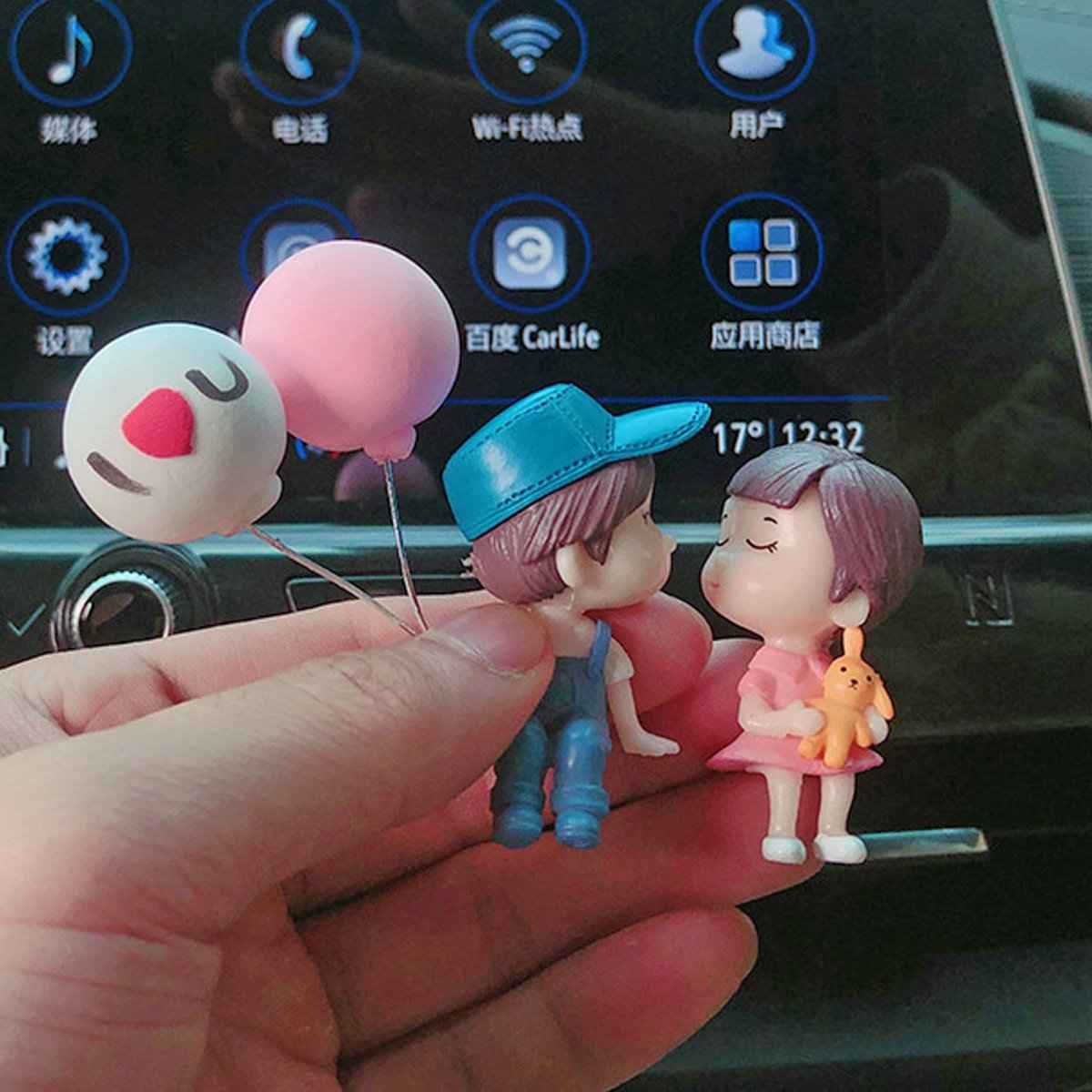 Cartoon couple resin car dashboard figurines set blue cap boy pink dress girl Shaketea on Tampa Home & Garden Store