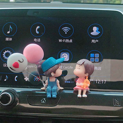 Shaketea Cartoon Car Decor 4Pcs resin figurines; blue boy and pink dress girl with balloons on dash on Tampa Home & Garden Store