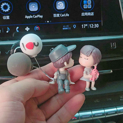 Shaketea 4pc Cartoon Couple Car Decor resin figurines gray pastel girl with pink bunny on Tampa Home & Garden Store