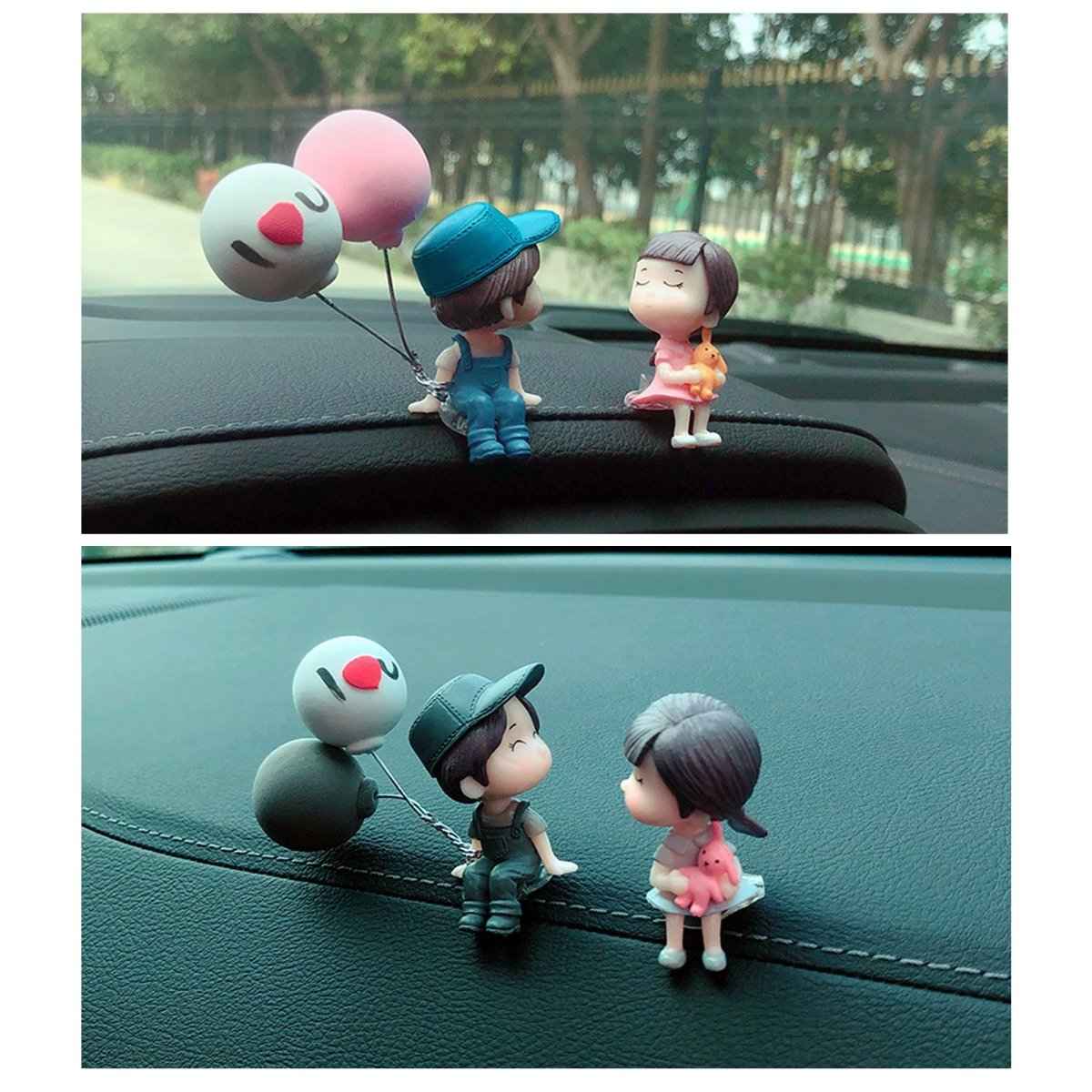Cartoon Couple Car Decor 4PCS Resin Figurines set by Shaketea, cute couple with balloons on Tampa Home & Garden Store