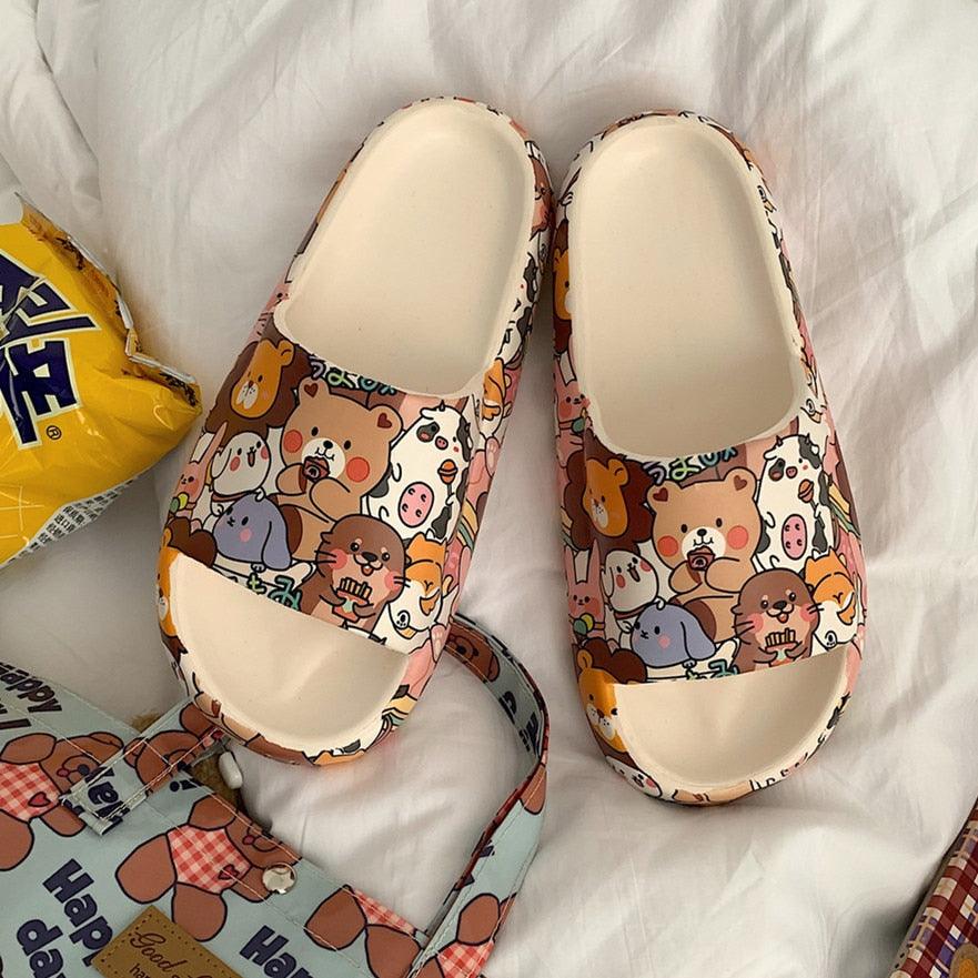 Cartoon Bear Sandals Non Slip Thick Sole Slippers