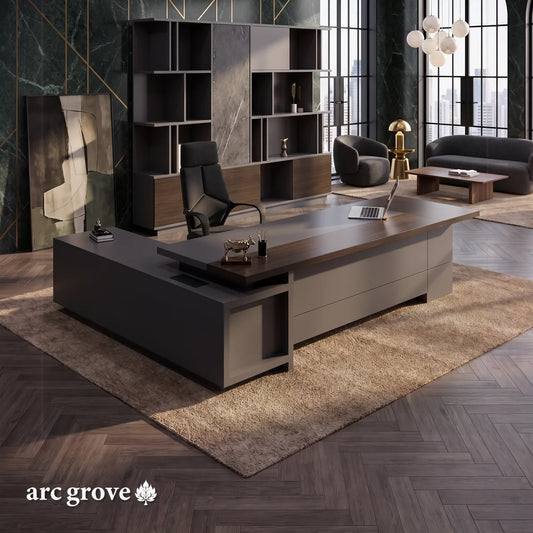 Carwin Modern LShaped Executive Desk by Arc Grove in dark gray with wood top for a sleek office on Tampa Home & Garden Store