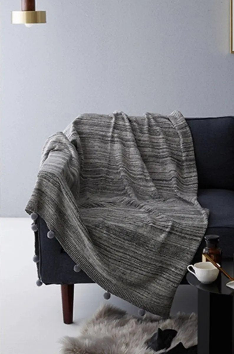 Casablanca Pom Pom Cotton Blanket Cozy Throw