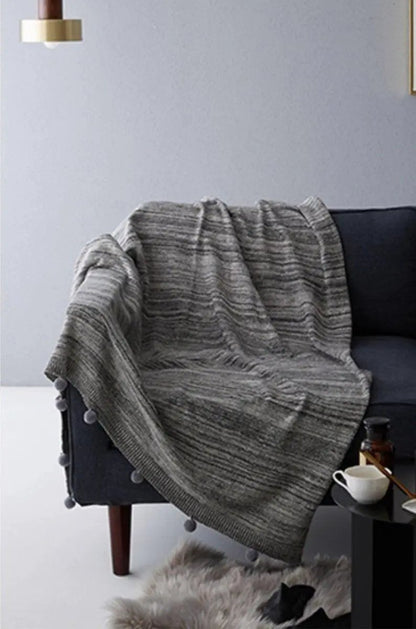 Casablanca Pom Pom Cotton Blanket Cozy Throw
