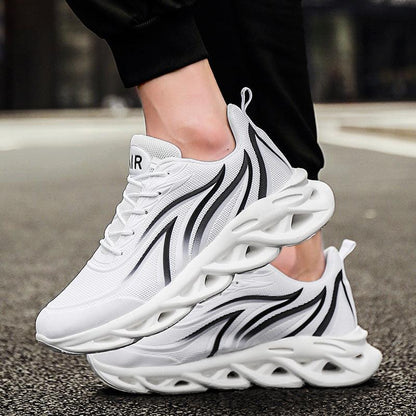 Casual men's running sneakers Stevvex Light Blade white breathable mesh with black accents on Tampa Home & Garden Store