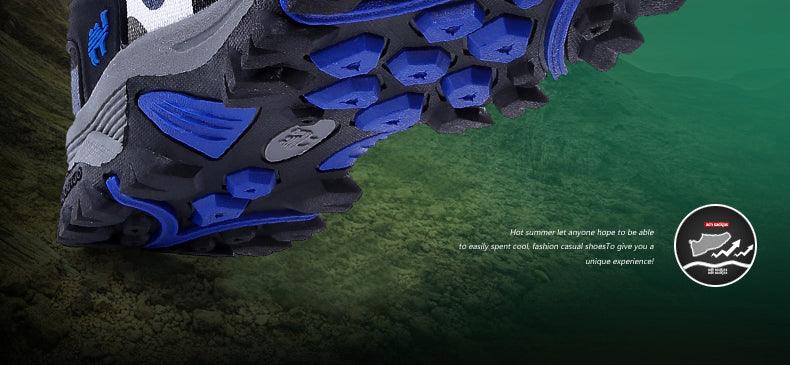 Sneakers Stevvex rugged blue and black outsole close-up for hiking style on Tampa Home & Garden Store