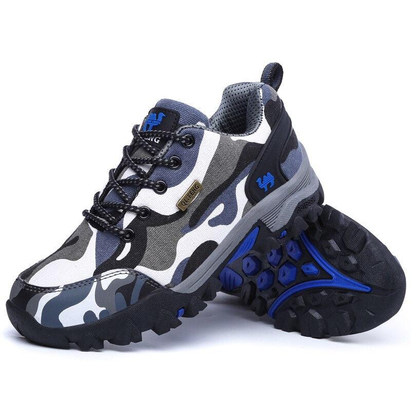 Stevvex camouflage athletic shoes pair, blue-gray mesh upper, rugged non-slip outsole on Tampa Home & Garden Store
