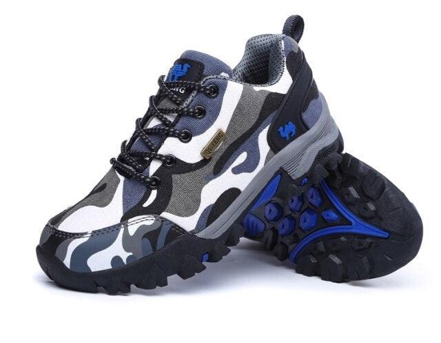Stevvex camouflage athletic shoes with breathable mesh upper and non-slip outsole gray and blue pair on Tampa Home & Garden Store