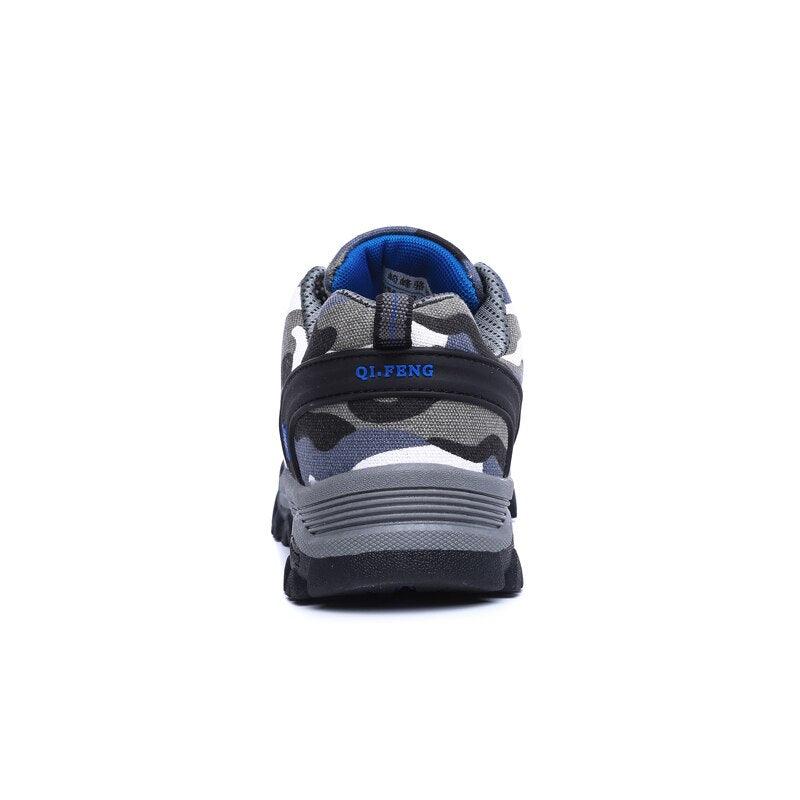 Stevvex camouflage athletic sneaker back view with Qi-Feng logo non-slip grey sole on Tampa Home & Garden Store