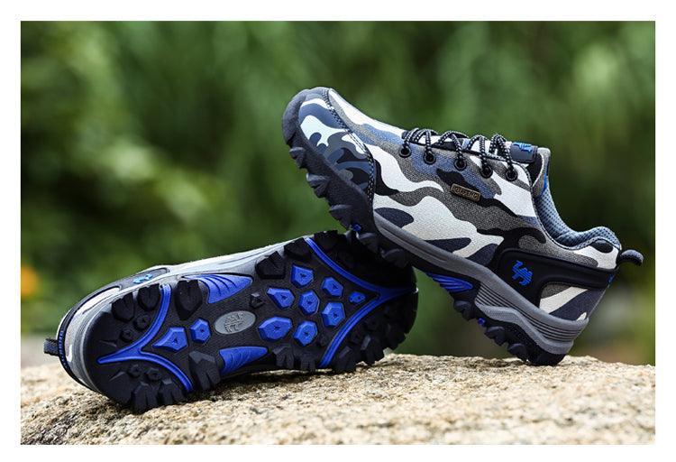 Stevvex camouflage mesh athletic shoes pair, gray camo, breathable upper, non-slip blue outsole on Tampa Home & Garden Store