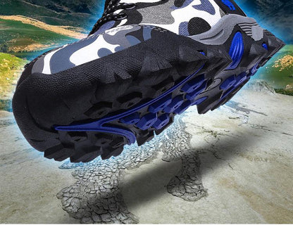 Stevvex camouflage mesh athletic shoe with non-slip rugged outsole and blue accents on Tampa Home & Garden Store