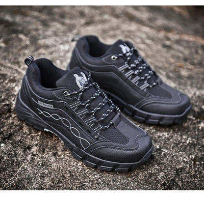 Casual Mens Outdoor Shoes Stevvex pair black leather upper, sole, lace-up athletic footwear on Tampa Home & Garden Store