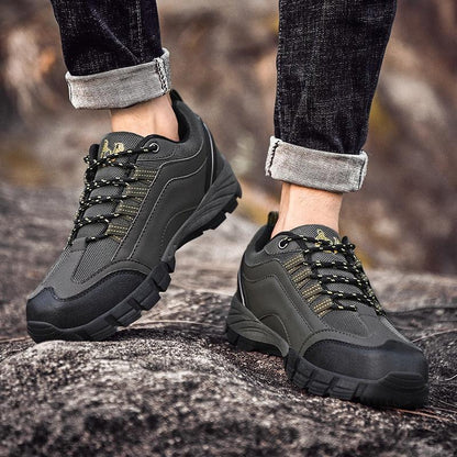 Casual Mens Outdoor Shoes Stevvex dark gray leather mesh low-cut sneakers with rugged outsole on Tampa Home & Garden Store