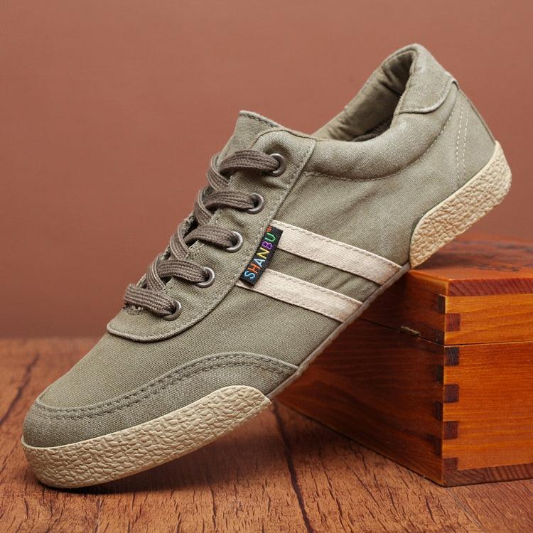 Stevvex casual round-toe canvas sneakers olive-green lace-up breathable soft sole on Tampa Home & Garden Store