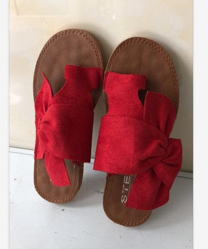 Casual sandals women red knotted bow open-toe pair by Stevvex on brown footbed on Tampa Home & Garden Store