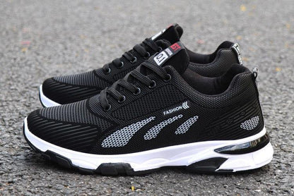 Stevvex casual mesh athletic sneakers, black with white sole, non-slip running shoes on Tampa Home & Garden Store
