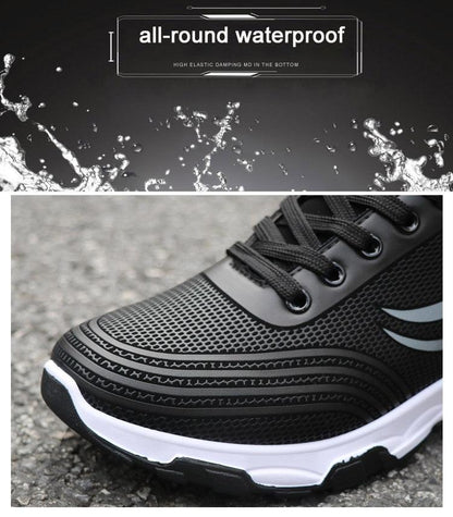 Stevvex men's athletic shoes black mesh running sneakers with white sole and rugged outsole on Tampa Home & Garden Store