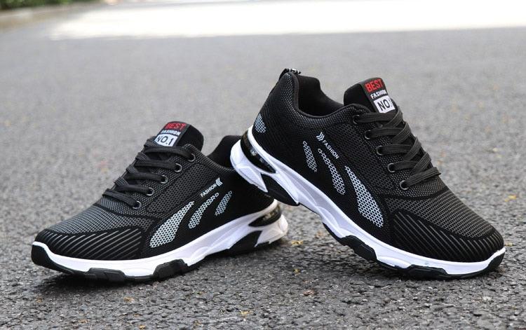 Stevvex black mesh athletic shoes with white sole non-slip outdoor running sneakers for men on Tampa Home & Garden Store