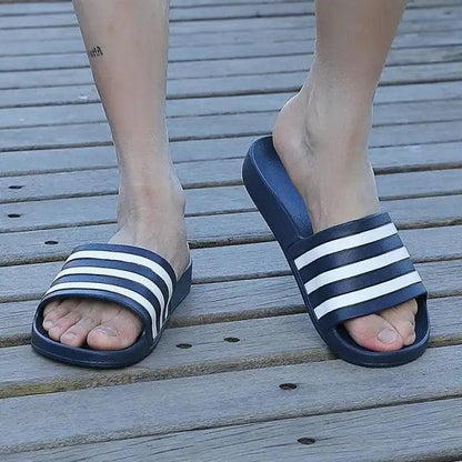 Sandals Stevvex navy and white striped, open-toe slides for summer on Tampa Home & Garden Store