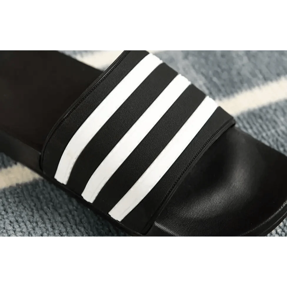 Stevvex black slide sandal with white striped strap, casual summer sandals on Tampa Home & Garden Store