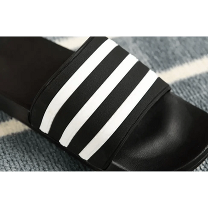 Stevvex black slide sandal with white striped strap, casual summer sandals on Tampa Home & Garden Store