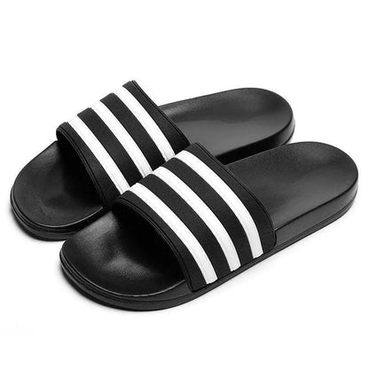 Stevvex slide sandals black and white striped casual summer outdoor slippers on Tampa Home & Garden Store