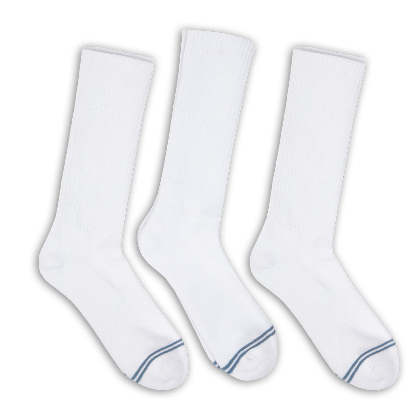 DeadSoxy casual white crew socks 3-pack; three white crew socks with blue-striped toe detail on Tampa Home & Garden Store