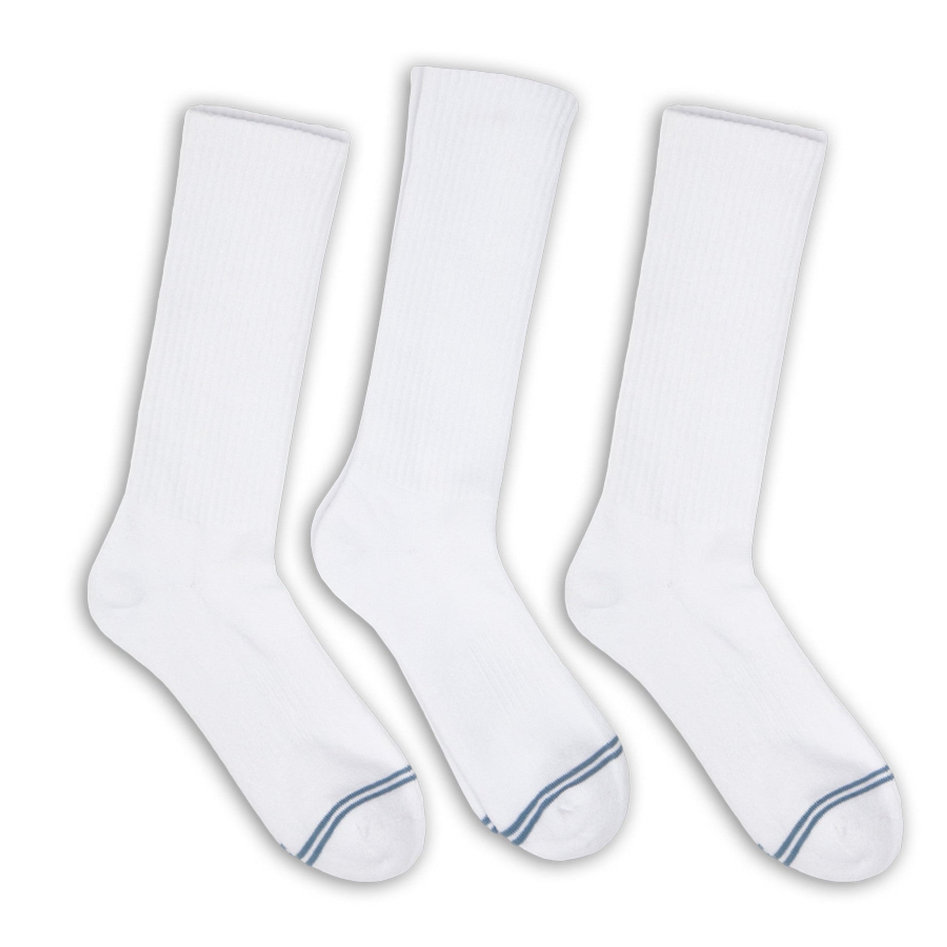 DeadSoxy casual white crew socks 3-pack; three white crew socks with blue-striped toe detail on Tampa Home & Garden Store