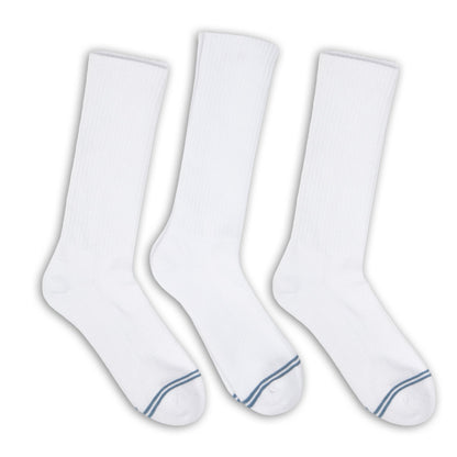 DeadSoxy casual white crew socks 3-pack; three white crew socks with blue-striped toe detail on Tampa Home & Garden Store