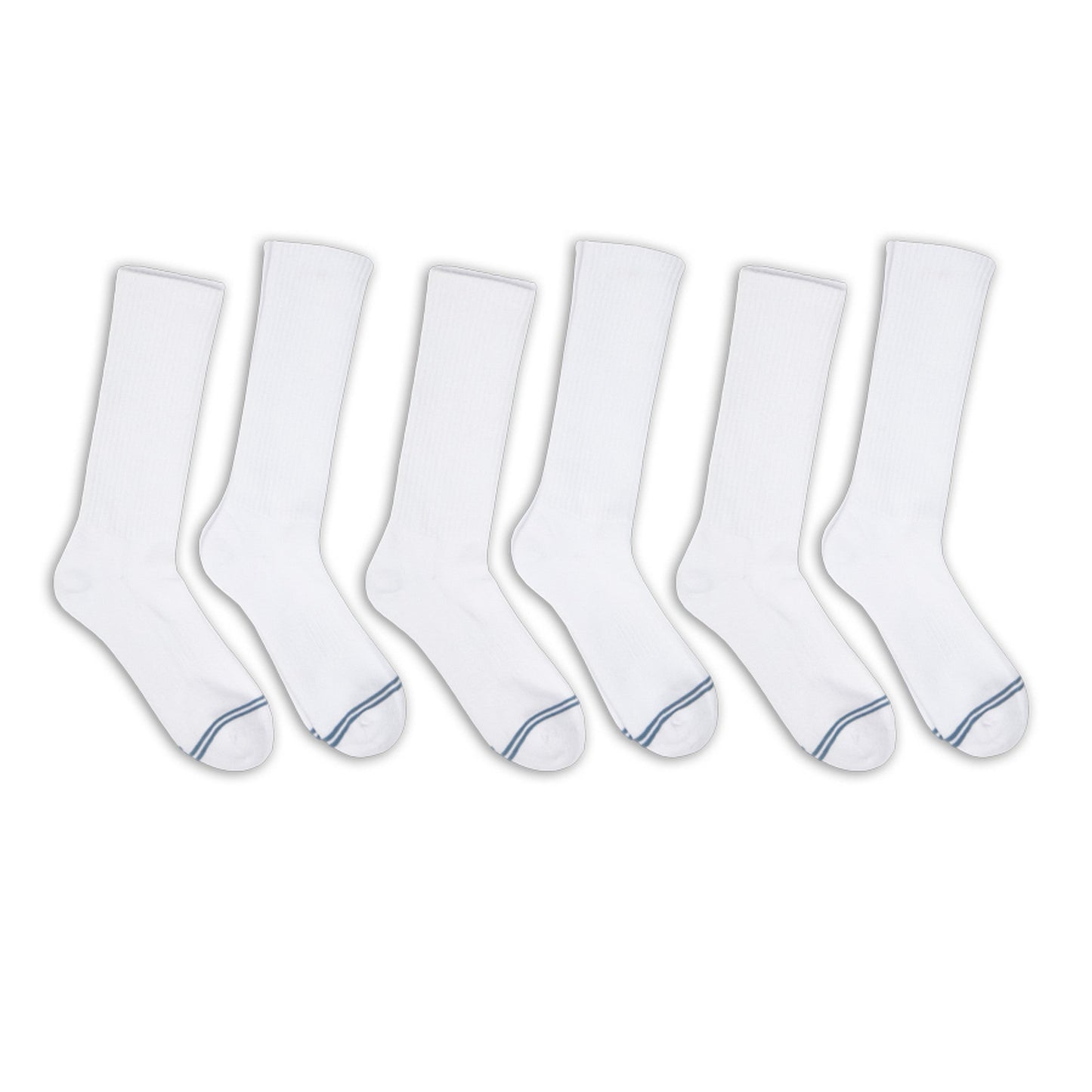 Casual White Crew Socks 6-Pack DeadSoxy white crew socks with blue toe stripes on Tampa Home & Garden Store