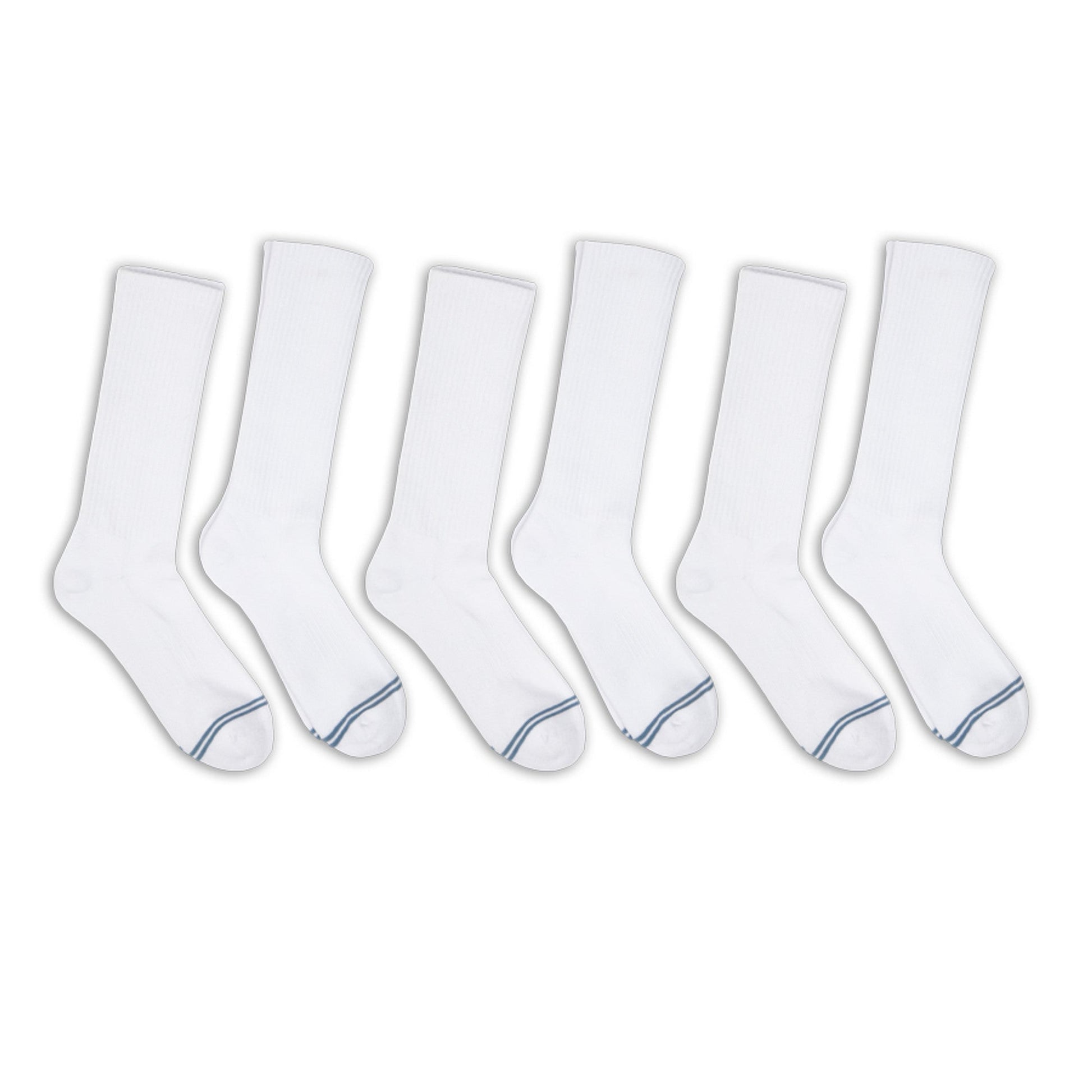 Casual White Crew Socks 6-Pack DeadSoxy white crew socks with blue toe stripes on Tampa Home & Garden Store