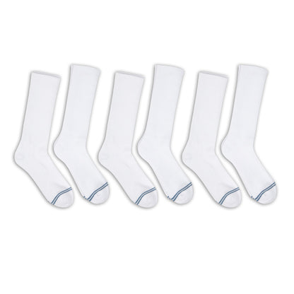 Casual White Crew Socks 6-Pack DeadSoxy white crew socks with blue toe stripes on Tampa Home & Garden Store
