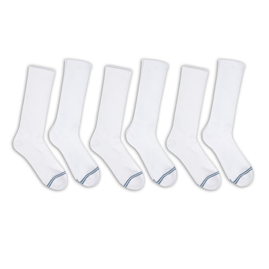 Casual White Crew Socks 6-Pack DeadSoxy white crew socks with blue toe stripes on Tampa Home & Garden Store
