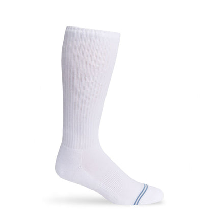 Casual White Crew Socks, two visible socks: one plain ribbed and one with blue stripe detail on Tampa Home & Garden Store