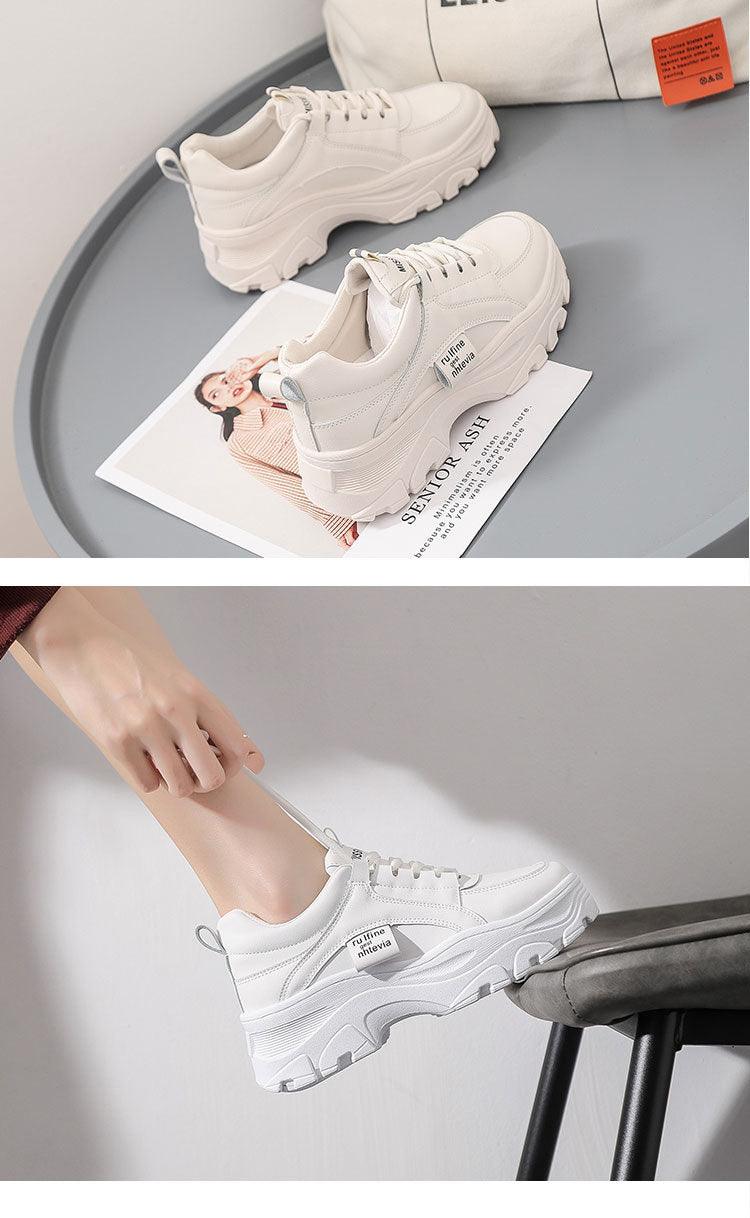 Stevvex white chunky platform sneakers with lace-up design and thick sole for winter wear on Tampa Home & Garden Store