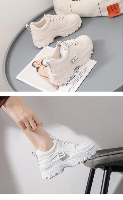 Stevvex white chunky platform sneakers with lace-up design and thick sole for winter wear on Tampa Home & Garden Store