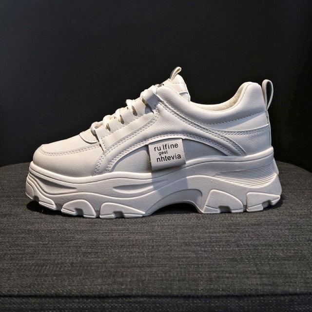 Stevvex white women's platform sneakers with chunky sole and lace-up design on Tampa Home & Garden Store
