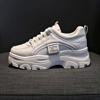Stevvex white women's platform sneakers with chunky sole and lace-up design on Tampa Home & Garden Store