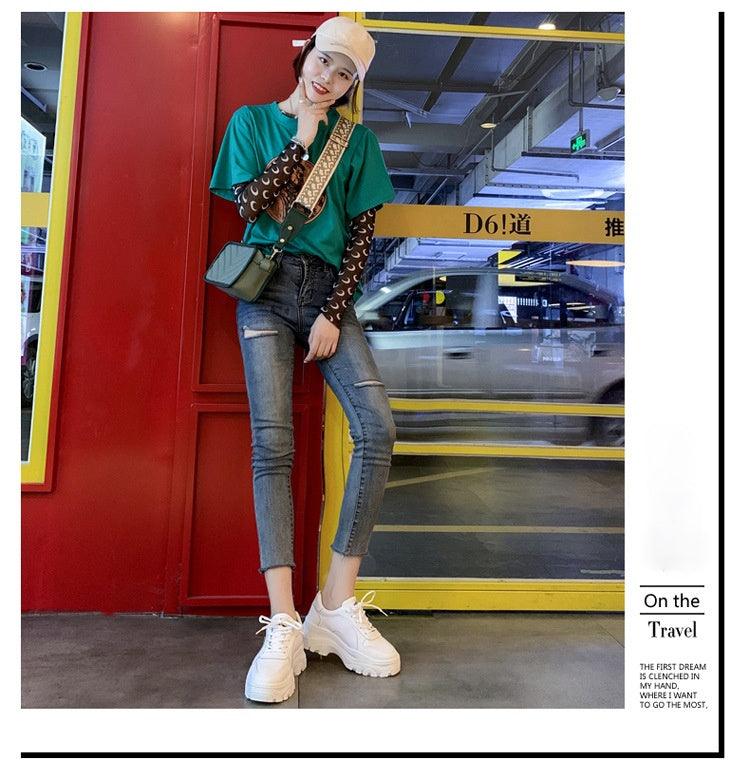 Casual Winter Women Thick Sneakers White Stevvex lace-up chunky platform shoes on Tampa Home & Garden Store