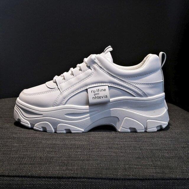 Stevvex white chunky platform sneakers with lace-up and thick sole on Tampa Home & Garden Store