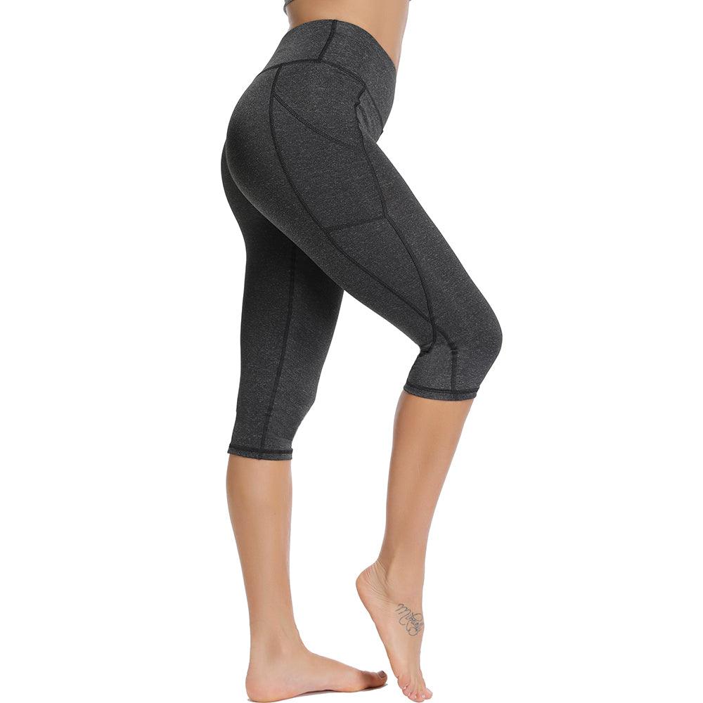 Stevvex women's cropped yoga leggings in dark heather gray with seam paneling on Tampa Home & Garden Store