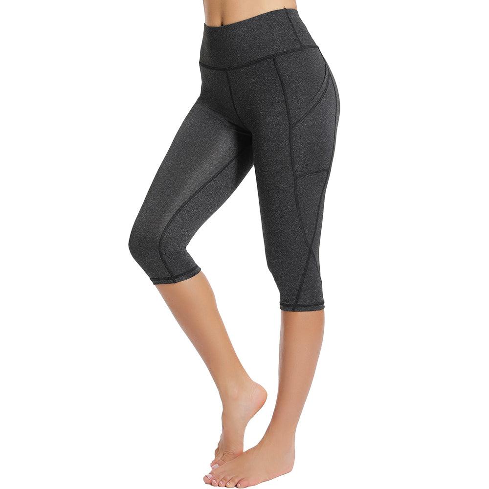 Stevvex cropped leggings high-waisted seamless capri for yoga workouts in dark gray on Tampa Home & Garden Store