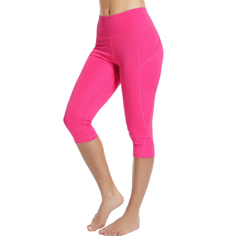 Stevvex pink cropped yoga leggings with seam panels, high waist, women’s workout pants on Tampa Home & Garden Store