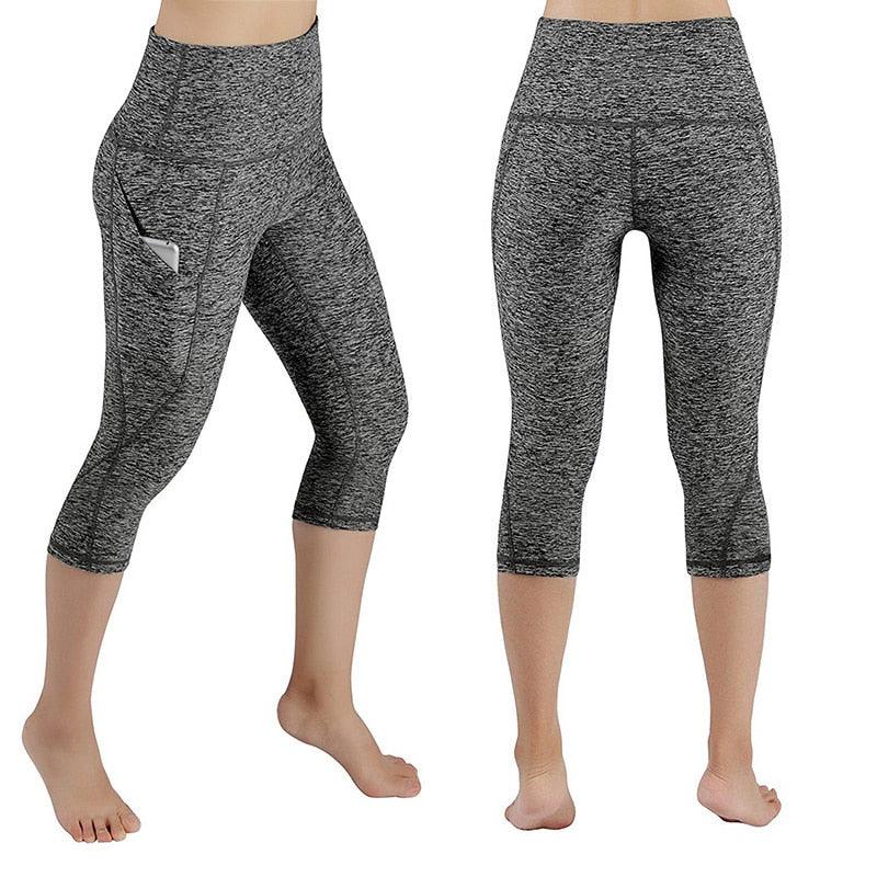 Stevvex cropped yoga leggings gray marled with side pocket capri length on Tampa Home & Garden Store